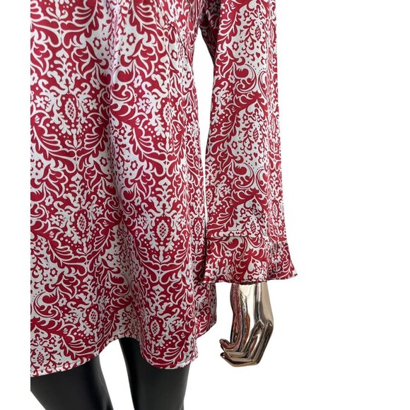 Sundance 100% Silk Red Floral Blouse Size 10 – Boho Luxe V-Neck Long Sleeve Top - Picture 5 of 10